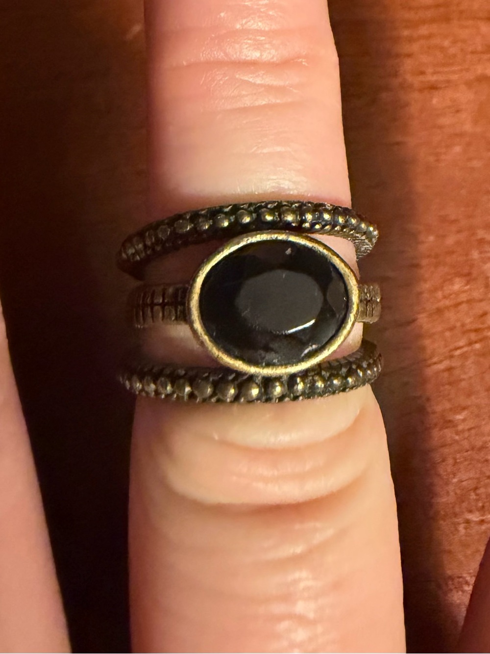 Vintage-Inspired Black Stone Antique Gold-Tone 3 Stackable Rings, size 6 1/2